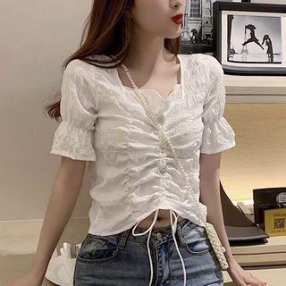 Square-neck Drawstring Top White - One Size