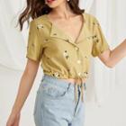 Short-sleeve Flower Print Crop Shirt