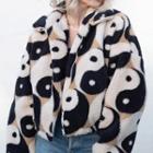 Long Sleeve Taichi Print Furry Zip-up Jacket