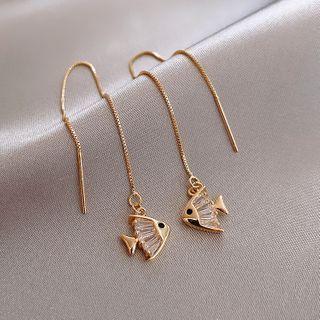 Rhinestone Fish Dangle Earring 1 Pair - Gold - One Size