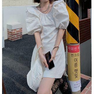 Short-sleeve Ruffle Trim Plain Mini Dress