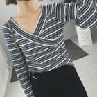 Stripe Long-sleeve V-neck T-shirt