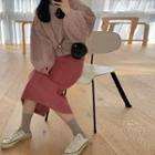 Cable-knit Sweater / Midi Straight-fit Skirt