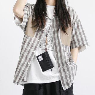 Color Block Gingham Short Sleeve Shirt