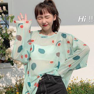 Avocado Print Long-sleeve Mesh Top