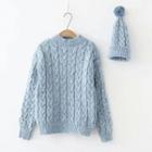 Set: Cable-knit Sweater + Pom Pom Beanie