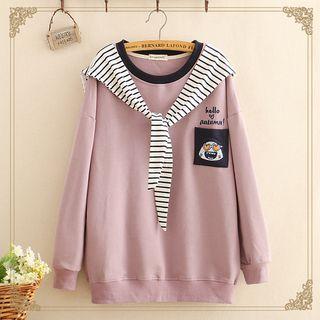 Striped Tie Round-neck Long-sleeve Thin Sweater