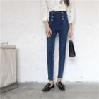 Slim-fit Buttoned Panel Washed Jeans