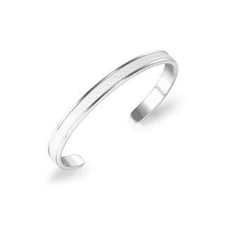 Simple And Classic C-shaped White Leather 316l Stainless Steel Bangle Silver - One Size