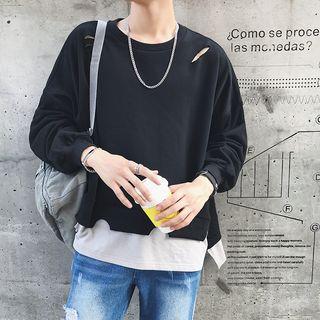 Dolman-sleeve Loose-fit Crewneck Plain Sweatshirt