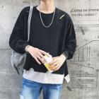 Dolman-sleeve Loose-fit Crewneck Plain Sweatshirt