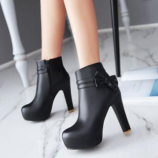 Bow High Heel Ankle Boots