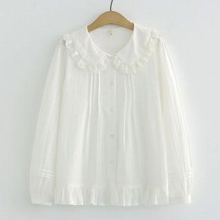 Peter Pan-collar Long-sleeve Lace Plain Blouse