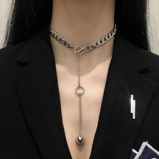 Beaded Pendant Chain Choker Silver - One Size
