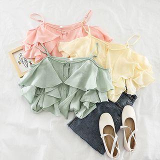 Short-sleeve Cold Shoulder Ruffled Chiffon Top