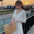 V-neck Short-sleeve Midi Slit Mermaid Dress