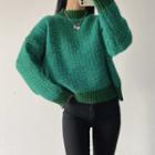 Long Sleeve Mock-neck Loose-fit Sweater Green - One Size
