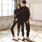 Set: Couple Matching Sport Stand-collar Top + Lettering Sweatpants
