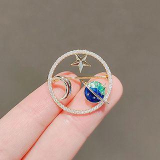 Rhinestone Planet Brooch Ly1324 - Brooch - Gold - One Size