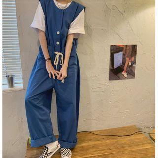Sleeveless Straight Leg Jumpsuit Blue - One Size
