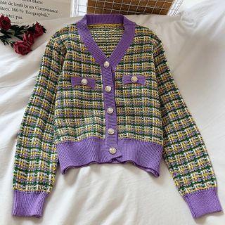Plaid Button-up Cardigan