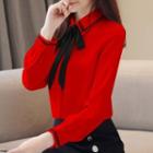 Long-sleeve Embroidered Collar Chiffon Blouse