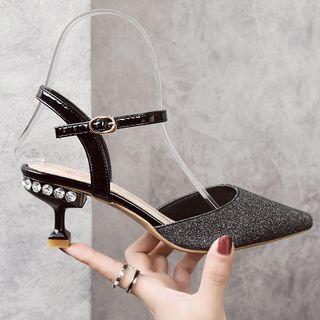 Rhinestone Pointed Ankle Strap Heels