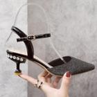 Rhinestone Pointed Ankle Strap Heels