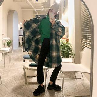 Plaid Wool Blend Oversized Shirt Jacket