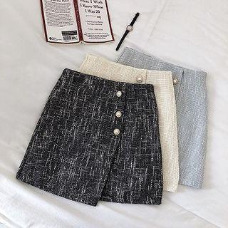 Tweed Faux Pearl Mini A-line Skirt