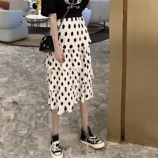 Dotted Layer Pleated Skirt As Shown In Figure - One Size