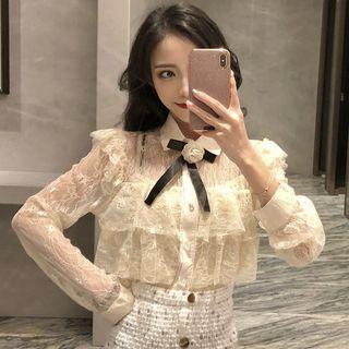 Set: Ruffle Lace Shirt + Camisole As Shown In Figure - One Size