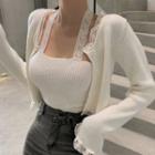 Cropped Lace Trim Cardigan / Camisole Top