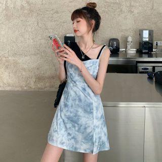 Cold-shoulder T-shirt / Tie-dyed Pinafore Dress