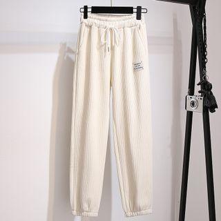 Lettering Applique Corduroy Pants