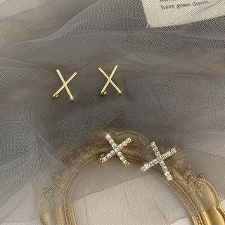 Rhinestone / Alloy Cross Earring