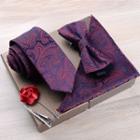 Set: Bow Tie + Tie + Handkerchief + Tie Clip + Brooch