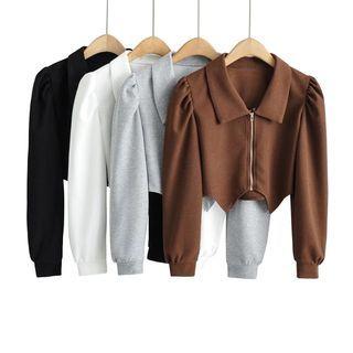 Collared Zip-up Cropped Sweater
