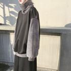 High-neck Colorblock Neoprene Pullover Black - One Size
