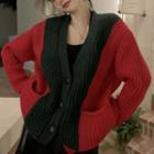 Two Tone Cardigan Red & Black - One Size