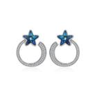 925 Sterling Silver Fashion Elegant Star Circle Earrings And Ear Studs With Blue Austrian Element Crystal Silver - One Size