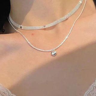 Heart Necklace D614 - 1 Pc - Silver - One Size
