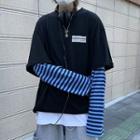 Inset Long-sleeve Striped Oversize Tee