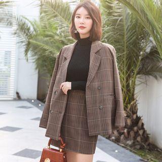Set: Double Breasted Plaid Blazer + Skirt
