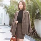 Set: Double Breasted Plaid Blazer + Skirt
