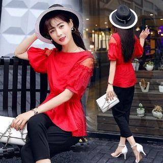 Set: Frilled Drawstring Top + Cropped Pants