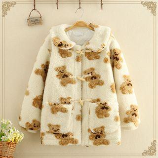 Bear Printed Lapel Padded Jacket As Shown In Figure - One Size