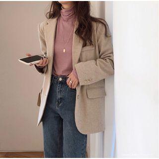 Plain Woolen Blazer / Plain Turtle Neck Long-sleeve Top