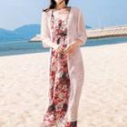 Set: Floral Strappy Maxi Sun Dress + Light Jacket