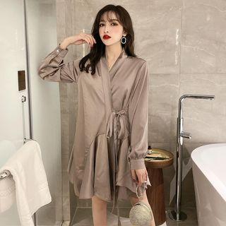Long-sleeve Asymmetric Ruffle Hem Mini Dress